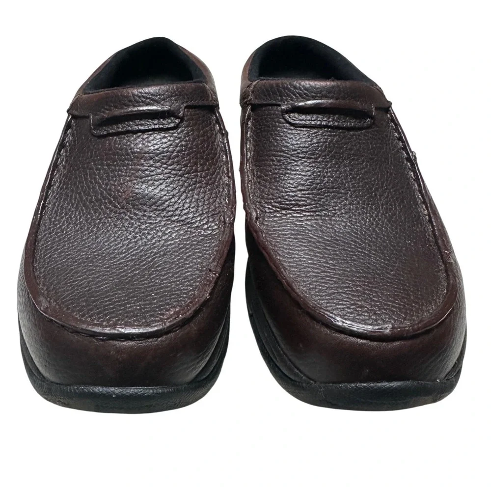LL Bean Comfort Mocs Mens 9 Brown Tumbled Leather Slip On Mule Shoes 268224